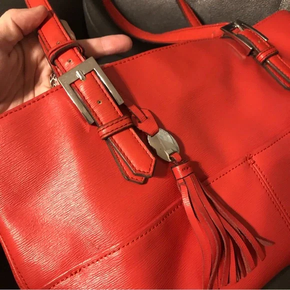 Coral Striped Tote Bag Pocketbook Purse - Picture 6 of 6